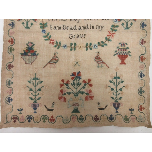 1278 - Georgian sampler, worked with coloured silks on linen ground, by Ann Blakeborough aged 13, 1826, 'By... 