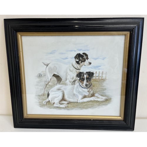 1312 - English School (20th century); Two Jack Russell Terriers in a field, oil on porcelain panel, 24cm x ... 