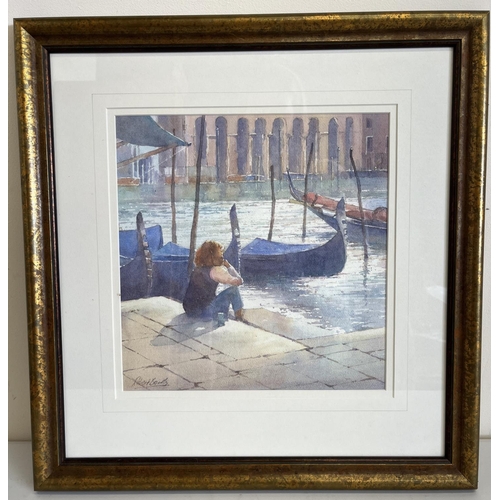 1346 - Robert Brindley (Northern British 1949-);  Seated figure in Venice, watercolour, signed, 30cm x 29cm