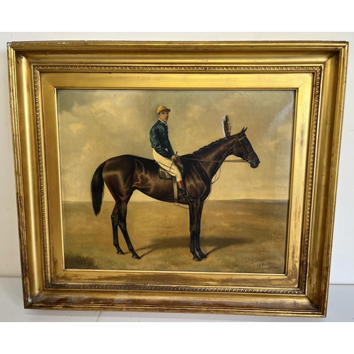 1307 - Alfred Wheeler (British 1851-1932); Portrait of the Racehorse 'Doricles' with Jockey up, oil on canv... 