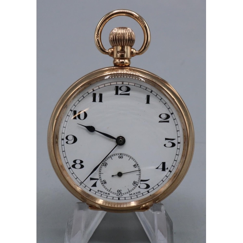 1014 - Madix 9ct gold keyless pocket watch, white enamel Arabic dial, subsidiary seconds, Dennison Regular ... 