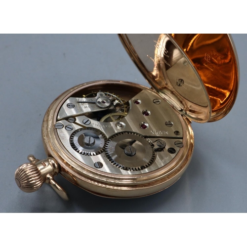 1014 - Madix 9ct gold keyless pocket watch, white enamel Arabic dial, subsidiary seconds, Dennison Regular ... 