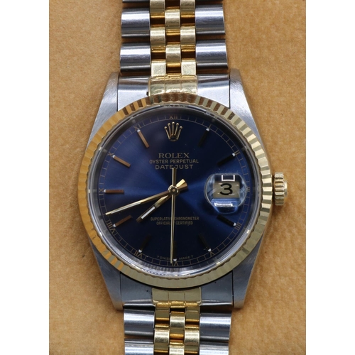 1010 - Rolex Oyster Perpetual Datejust stainless steel and gold automatic wristwatch with date on matching ... 