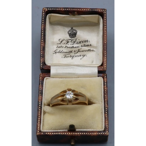 1005 - Victorian 22ct yellow gold diamond solitaire ring, the single brilliant cut diamond in belcher setti... 