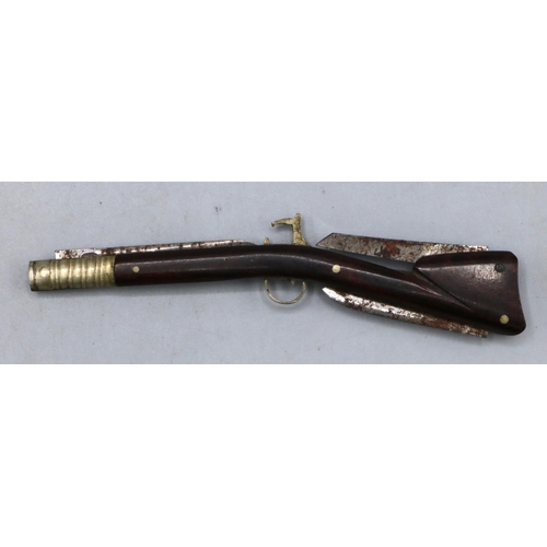 1298 - Victorian novelty pocket knife in the form of a flintlock rifle, the three folding steel blades stam... 