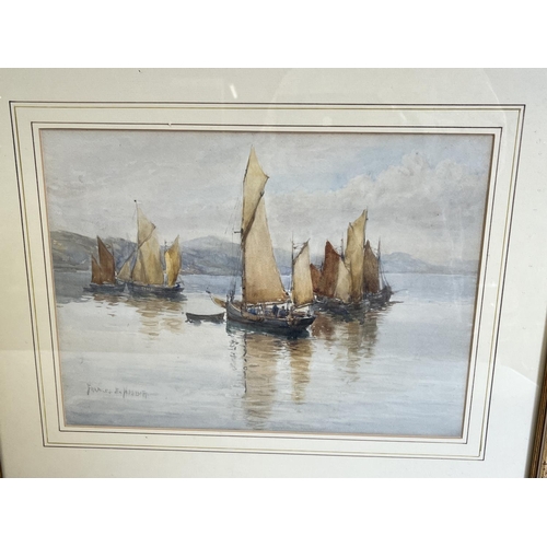 1347 - Frances E. Nesbitt (British 1864-1934); Dartmouth fishing boats off the coast, watercolour, signed, ... 