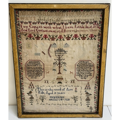 1276 - George IV sampler, worked in colours with alphabet, numerals, mottos and Tree of Life, by Ann Pollit... 