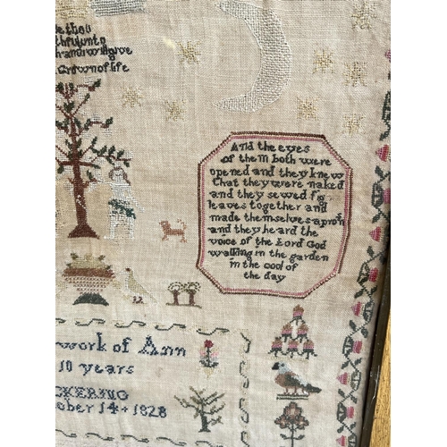 1276 - George IV sampler, worked in colours with alphabet, numerals, mottos and Tree of Life, by Ann Pollit... 