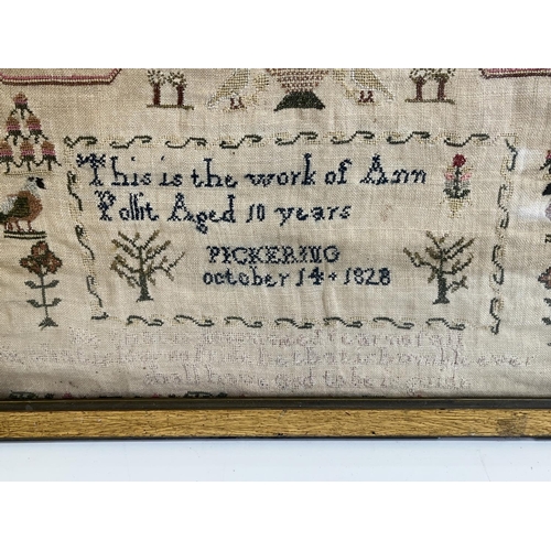 1276 - George IV sampler, worked in colours with alphabet, numerals, mottos and Tree of Life, by Ann Pollit... 