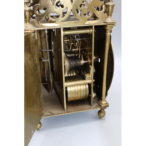 1231 - Early C20th Century brass lantern clock, traditional four pillar case, engraved dial with applied 6 ... 