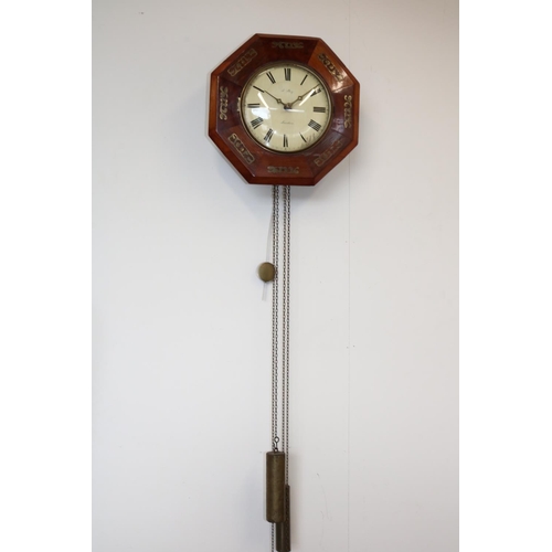 1242 - J. Shey Scarboro' - 19th century mahogany and brass inlaid wall clock, octagonal case and brass beze... 