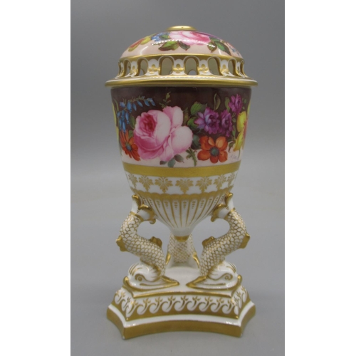 1162 - Royal Crown Derby pot pourri vase and cover, painted with profuse foliage by Albert Gregory with gil... 