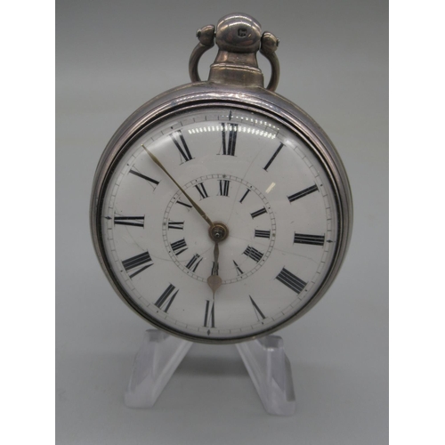 1024 - William IV  Victoria silver pair case pocket watch, white enamel dial with concentric Roman chapter ... 