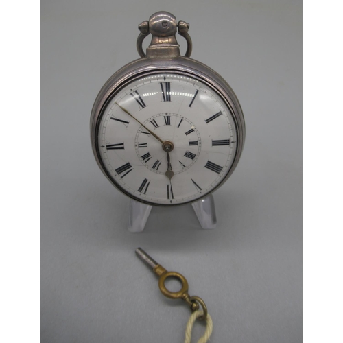 1024 - William IV  Victoria silver pair case pocket watch, white enamel dial with concentric Roman chapter ... 