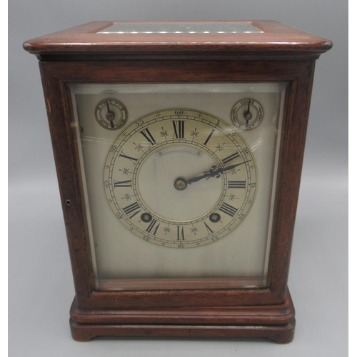 1240 - Winterhalder & Hofmeier, early 20th Century mahogany library clock, rectangular moulded glazed case,... 