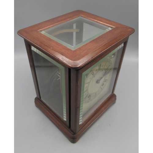 1240 - Winterhalder & Hofmeier, early 20th Century mahogany library clock, rectangular moulded glazed case,... 