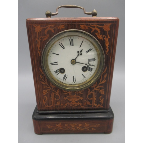 1233 - Henry Marc, Paris, 19th Century French rosewood clock, cast brass carrying handle, inlaid case with ... 