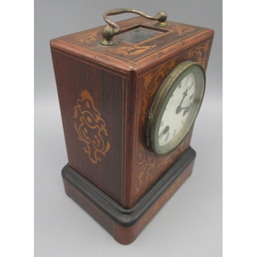 1233 - Henry Marc, Paris, 19th Century French rosewood clock, cast brass carrying handle, inlaid case with ... 