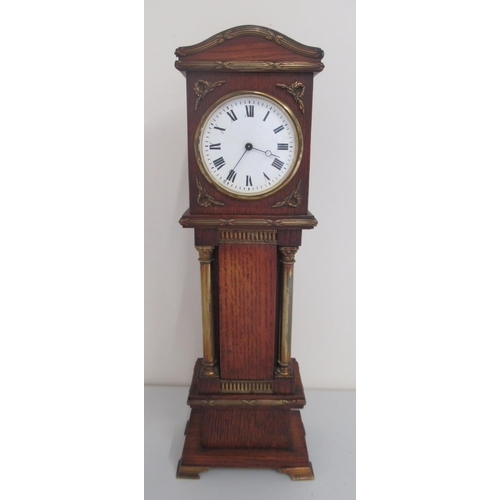 1241 - Duverdrey & Bloque, 20th Century French eight day miniature oak longcase clock, applied brass reed a... 