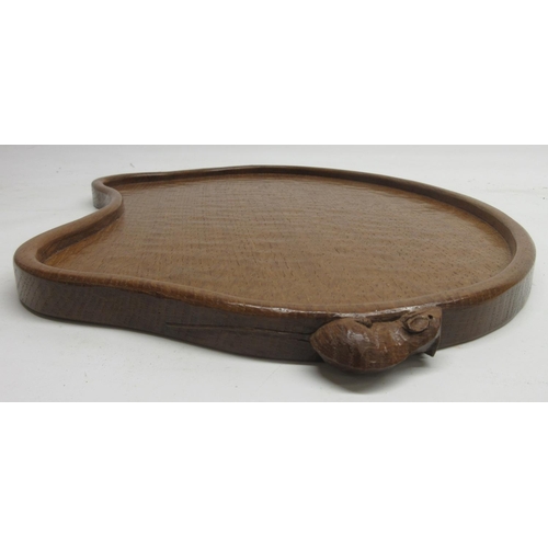 1385 - Robert Mouseman Thompson of Kilburn - an adzed oak kidney shaped galleried tray, with two signature ... 