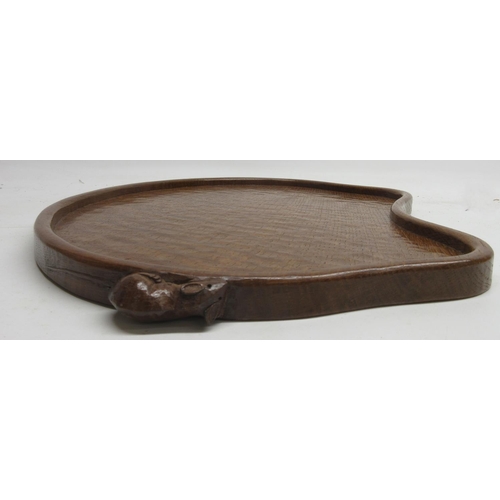 1385 - Robert Mouseman Thompson of Kilburn - an adzed oak kidney shaped galleried tray, with two signature ... 