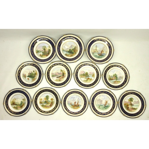 1159 - Charles Ford - Victorian twelve piece dessert service, the three comports and nine plates painted wi... 