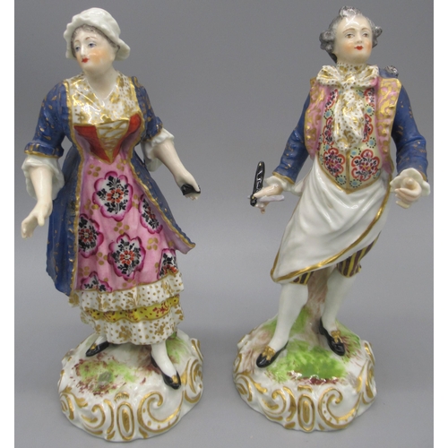 1176 - Pair of Derby style porcelain figures, decorated in colours, on shaped bases with gilt detail, pseud... 