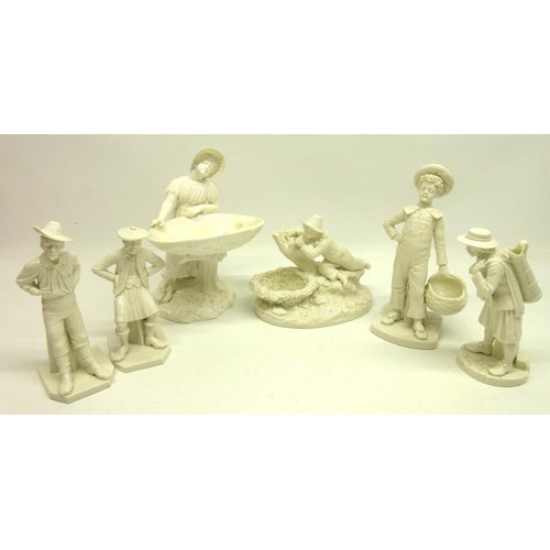 1226 - Collection of six Victorian Hadley Worcester cream glazed figures - Scotsman 913, Yankee 836, Boy wi... 