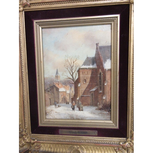 1349 - C. Hofkamp (Dutch 20th century); Dutch street scenes, one in Winter, oil on panel, signed 17cm x 12c... 