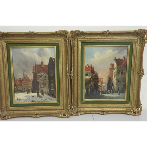 1332 - H. Hubregtse (Dutch 20th century); Dutch street scenes, one in Winter, oil on canvas, signed 29cm x ... 