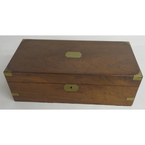 1096 - Victorian figured walnut folding writing box, with brass cartouche and corners, fitted interior with... 