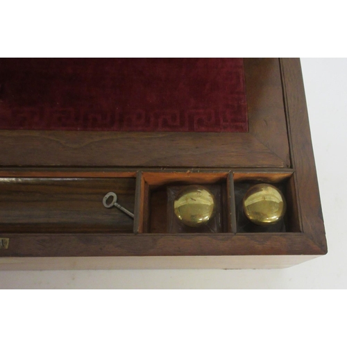 1096 - Victorian figured walnut folding writing box, with brass cartouche and corners, fitted interior with... 