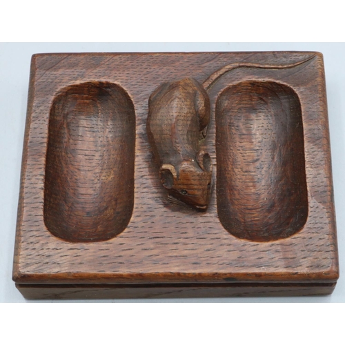 1381 - Robert Mouseman Thompson of Kilburn - an oak rectangular double pin tray, carved with signature mous... 