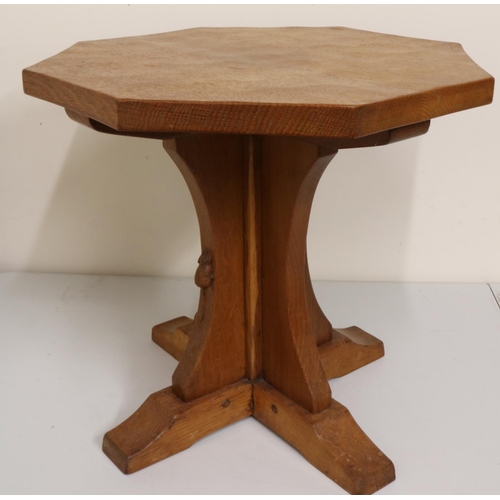 1372 - Robert Mouseman Thompson of Kilburn - an oak octagonal coffee table, adzed top on cruciform column s... 