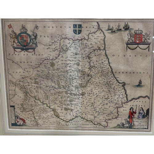 1355 - Durham - Episcopatus Dunblmensis Vulgo Bishoprioke of Durham, hand coloured map by Jan Blaeu, circa ... 