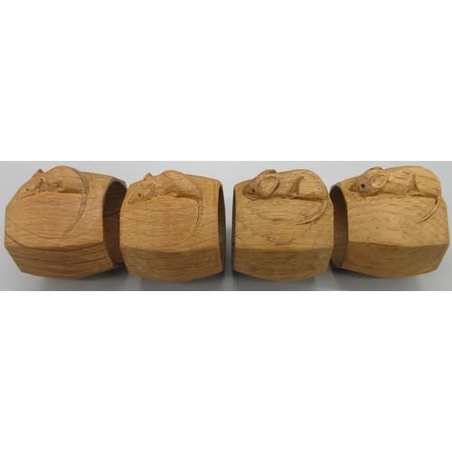 1382 - Robert Mouseman Thompson of Kilburn - a set of four octagonal napkin rings, carved with signature mo... 