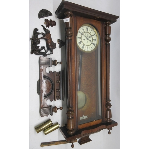 1243 - Gustav Becker, late 19th century walnut 8 day Vienna wall clock, full length glazed door and pilaste... 