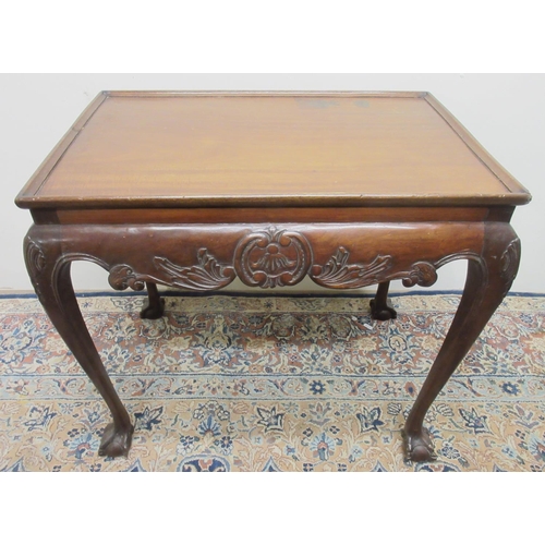 1445 - George 111 style rectangular mahogany silver table, moulded top above shell and C scroll serpentine ... 