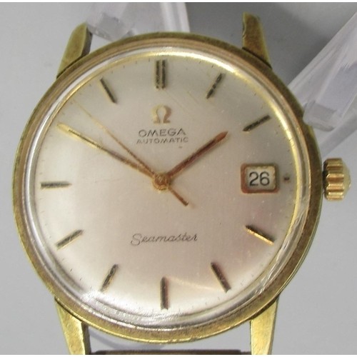 1021 - Omega Seamaster gold plated automatic wristwatch with date, signed silvered dial with applied baton ... 