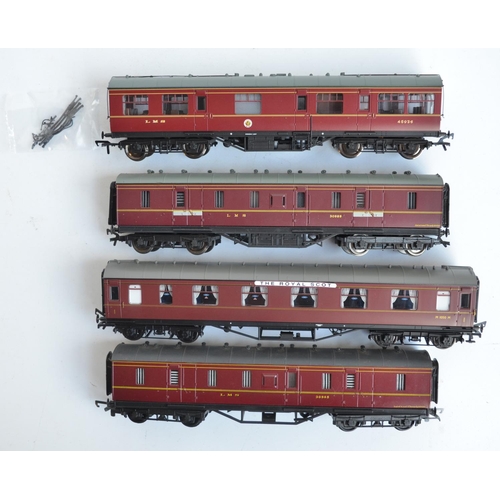 1133 - Nine OO gauge LMS/ex-LMS crimson passenger/parcel coaches from Hornby, Mainline and Bachmann to incl... 