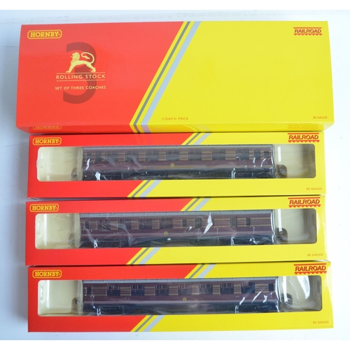 1135 - Hornby R4873 OO gauge LMS crimson liveried coach pack with 1st open class coaches 1070 and 1071 plus... 