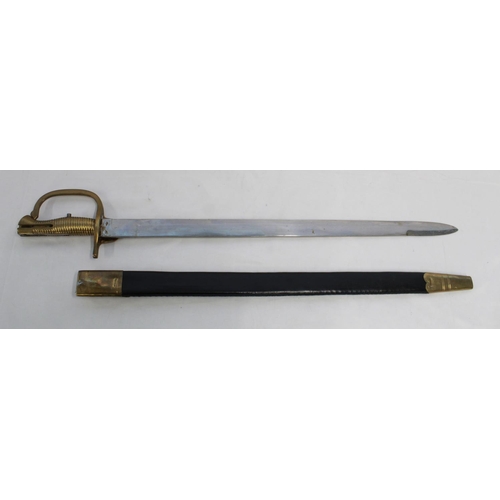 277 - Copies of a Baker rifle sword bayonet with leather scabbard brass chape and locket, 59cm blade