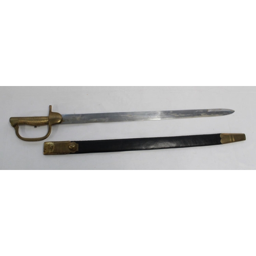 277 - Copies of a Baker rifle sword bayonet with leather scabbard brass chape and locket, 59cm blade