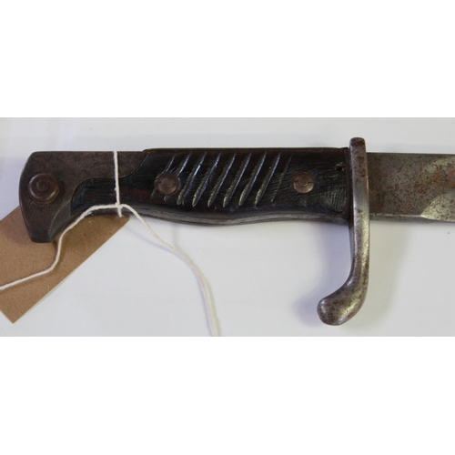 341 - German M1898/05 'butcher' sword bayonet with ground off sawback, in fair condition with light rust a... 