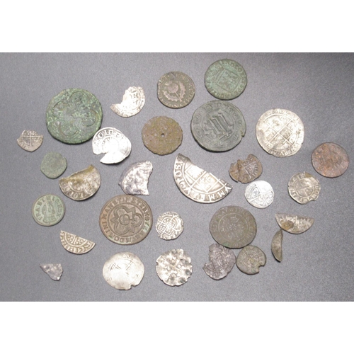 717 - Small collection of silver hammered and other coins to inc. a Late Medieval/Early Modern Jetton