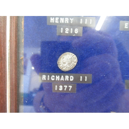 718 - Framed collection of predominantly British silver hammered coins from the reigns of William I, Henry... 