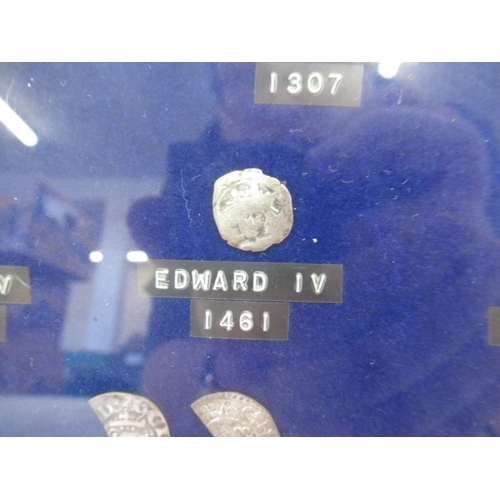 718 - Framed collection of predominantly British silver hammered coins from the reigns of William I, Henry... 