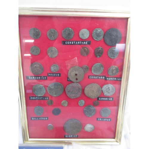 719 - Collection of 33 framed ancient Roman coins, collection of loose ancient coins, other mixed coins an... 