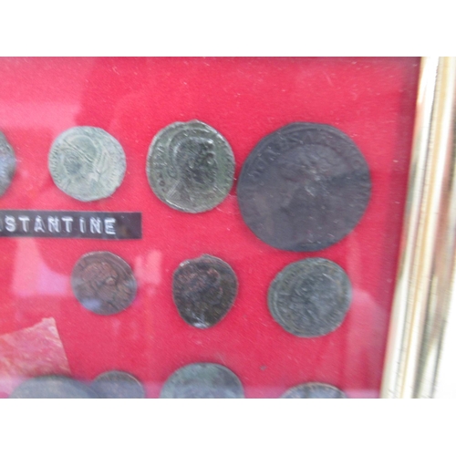 719 - Collection of 33 framed ancient Roman coins, collection of loose ancient coins, other mixed coins an... 