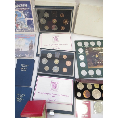 773 - Large mixed collection of British coins and banknotes to inc. 1983 & 84 Royal Mint Proof sets, penni... 